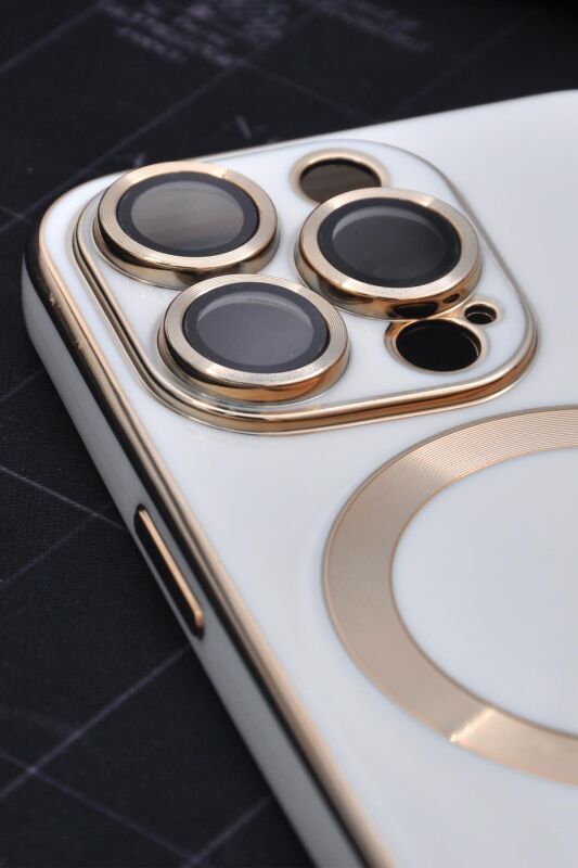 iPhone 13 Pro Max Uyumlu MagSafe Özellikli Lens Korumalı Lazerli Renkli Kılıf Krem - 8