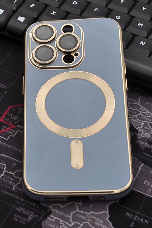 iPhone 13 Pro Max Uyumlu MagSafe Özellikli Lens Korumalı Lazerli Renkli Kılıf Mavi - 1