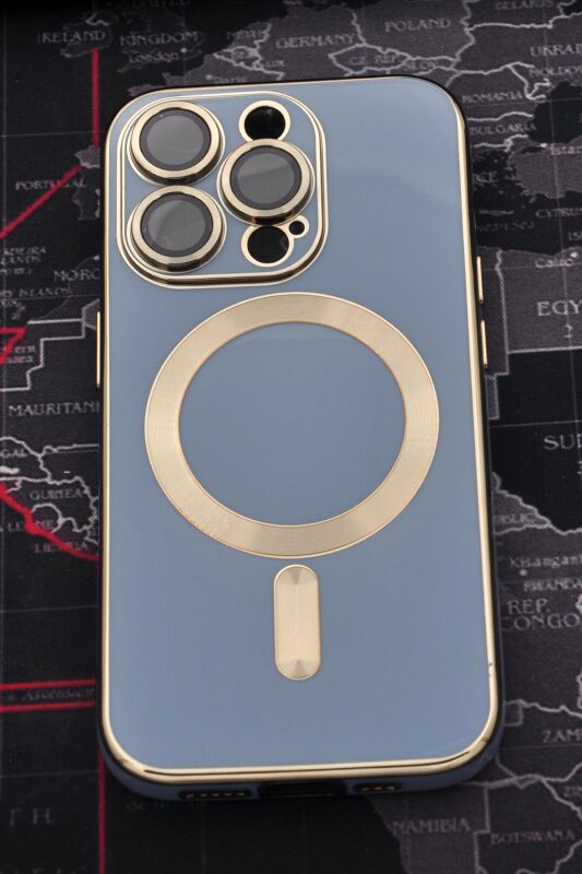 iPhone 13 Pro Max Uyumlu MagSafe Özellikli Lens Korumalı Lazerli Renkli Kılıf Mavi - 2
