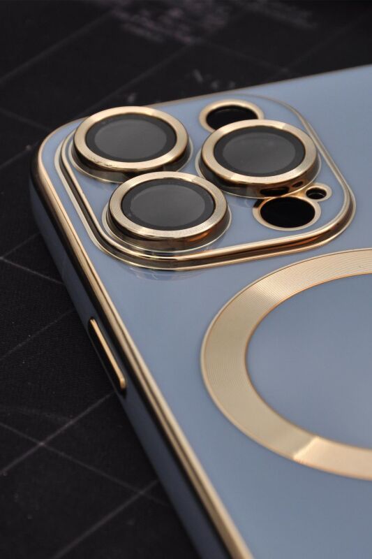 iPhone 13 Pro Max Uyumlu MagSafe Özellikli Lens Korumalı Lazerli Renkli Kılıf Mavi - 3