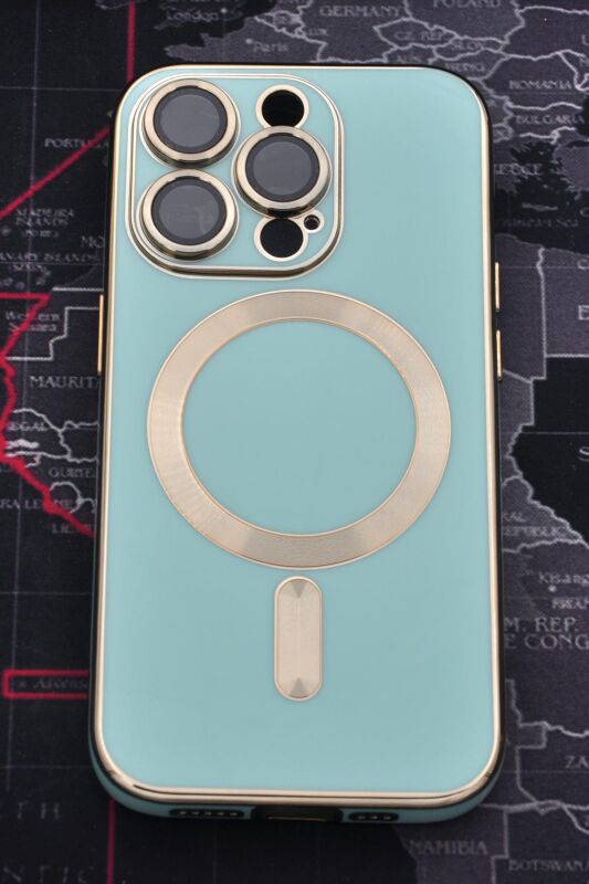 iPhone 13 Pro Max Uyumlu MagSafe Özellikli Lens Korumalı Lazerli Renkli Kılıf Mint Yeşili - 6