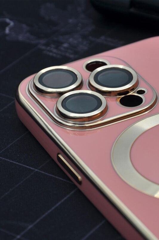 iPhone 13 Pro Max Uyumlu MagSafe Özellikli Lens Korumalı Lazerli Renkli Kılıf Pudra Pembe - 3
