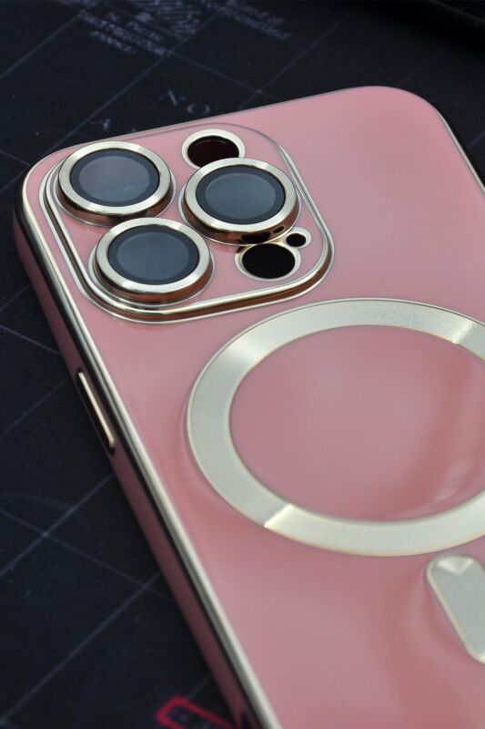 iPhone 13 Pro Max Uyumlu MagSafe Özellikli Lens Korumalı Lazerli Renkli Kılıf Pudra Pembe - 4