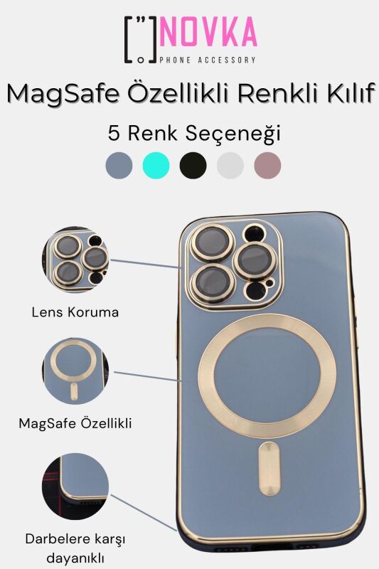 iPhone 13 Pro Max Uyumlu MagSafe Özellikli Lens Korumalı Lazerli Renkli Kılıf Pudra Pembe - 5