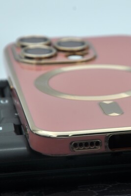 iPhone 13 Pro Max Uyumlu MagSafe Özellikli Lens Korumalı Lazerli Renkli Kılıf Pudra Pembe - 7