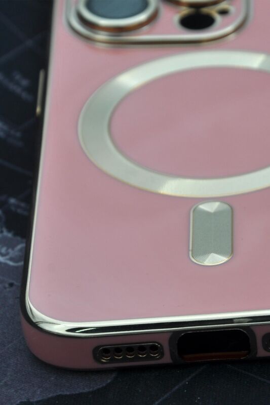 iPhone 13 Pro Max Uyumlu MagSafe Özellikli Lens Korumalı Lazerli Renkli Kılıf Pudra Pembe - 6