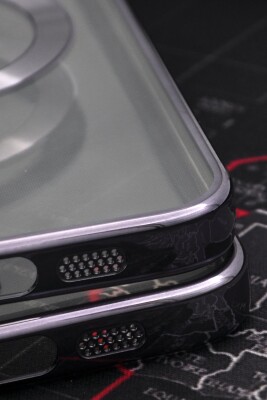 iPhone 13 Pro Max Uyumlu MagSafe Özellikli Mor Renkli Kenarlı Lazerli Şeffaf Kılıf Lens Korumalı - 4