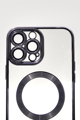 iPhone 13 Pro Max Uyumlu MagSafe Özellikli Mor Renkli Kenarlı Lazerli Şeffaf Kılıf Lens Korumalı - 5