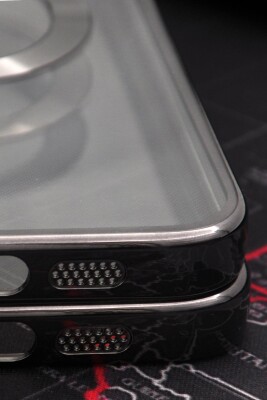 iPhone 13 Pro Max Uyumlu MagSafe Özellikli Siyah Renkli Kenarlı Lazerli Şeffaf Kılıf Lens Korumalı - 4