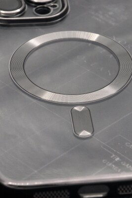 iPhone 13 Pro Max Uyumlu MagSafe Özellikli Siyah Renkli Kenarlı Lazerli Şeffaf Kılıf Lens Korumalı - 2