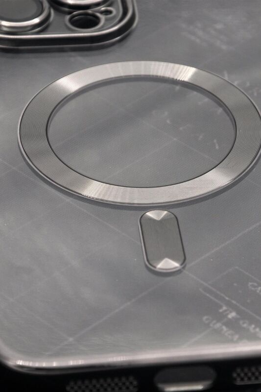 iPhone 13 Pro Max Uyumlu MagSafe Özellikli Siyah Renkli Kenarlı Lazerli Şeffaf Kılıf Lens Korumalı - 2
