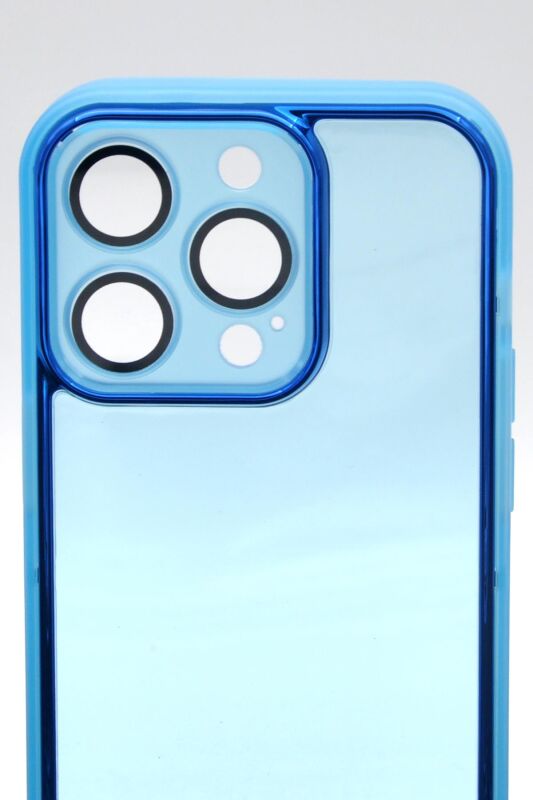 iPhone 13 Pro Max Uyumlu Mavi Kenarlı Renkli Yarı Şeffaf Kapak Kılıf Kamera Lens Korumalı - 6