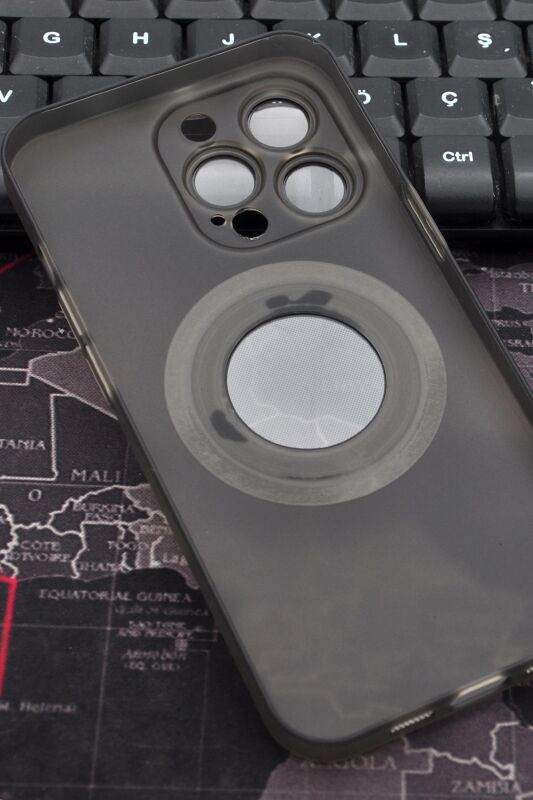 iPhone 13 Pro Max Uyumlu Siyah Renkli Yarı Şeffaf İnce Sert Kapak Kılıf Kamera Lens Korumalı - 5