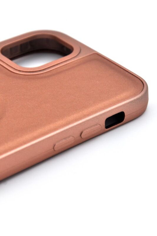 iPhone 13 Pro Uyumlu Deri Görünümlü Sert Kapak Kılıf Taba Kum Beji - 4