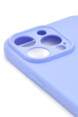 iPhone 13 Pro Uyumlu Düz Renk Esnek Yumuşak Silikon Kılıf Rubber Açık Mor - 3