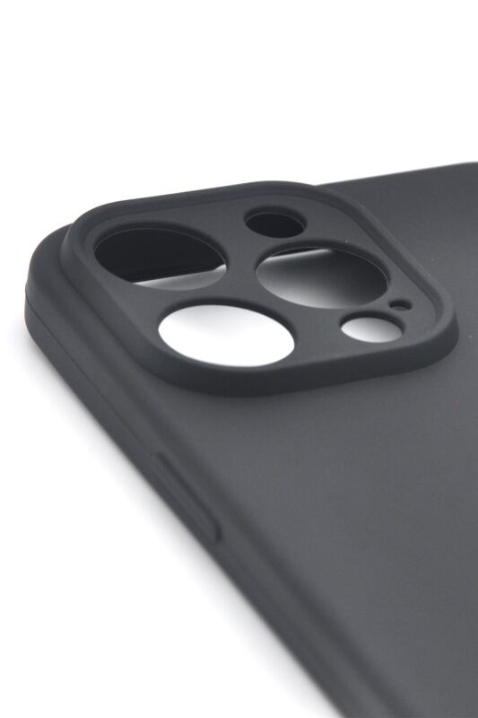 iPhone 13 Pro Uyumlu Düz Renk Esnek Yumuşak Silikon Kılıf Rubber Siyah - 3