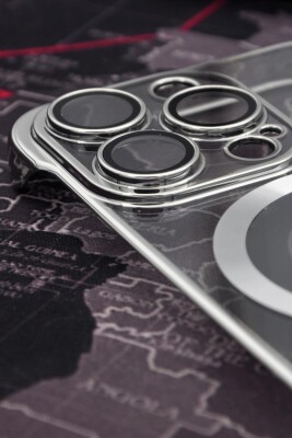 iPhone 13 Pro Uyumlu Gümüş Gri Silver Renkli İnce Kenarlı Şeffaf Sert Kapak Kılıf - 2