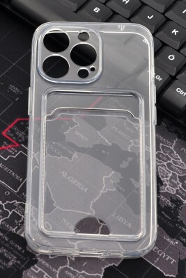 iPhone 13 Pro Uyumlu Kredi Kartlıklı Şeffaf Kılıf Kamera Korumalı - 1