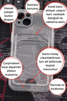 iPhone 13 Uyumlu Kredi Kartlıklı Şeffaf Kılıf Kamera Korumalı - 2