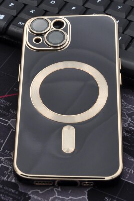 iPhone 13 Uyumlu MagSafe Özellikli Lens Korumalı Renkli Kılıf Siyah - 1