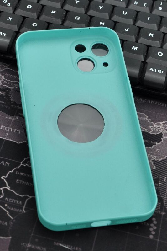 iPhone 13 Uyumlu Mint Yeşil Benekli Desenli İnce Sert Kapak Kılıf Kamera Lens Korumalı - 5