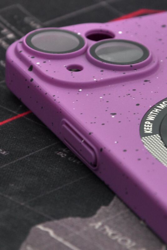 iPhone 13 Uyumlu Mor Benekli Desenli İnce Sert Kapak Kılıf Kamera Lens Korumalı - 2