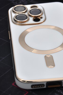 iPhone 14 Pro Max Uyumlu MagSafe Özellikli Lens Korumalı Lazerli Renkli Kılıf Krem - 4