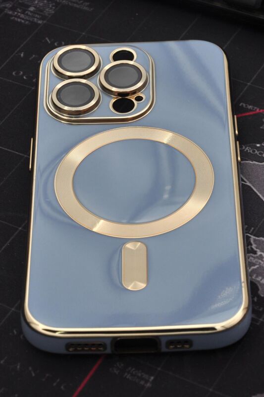 iPhone 14 Pro Max Uyumlu MagSafe Özellikli Lens Korumalı Lazerli Renkli Kılıf Mavi - 6