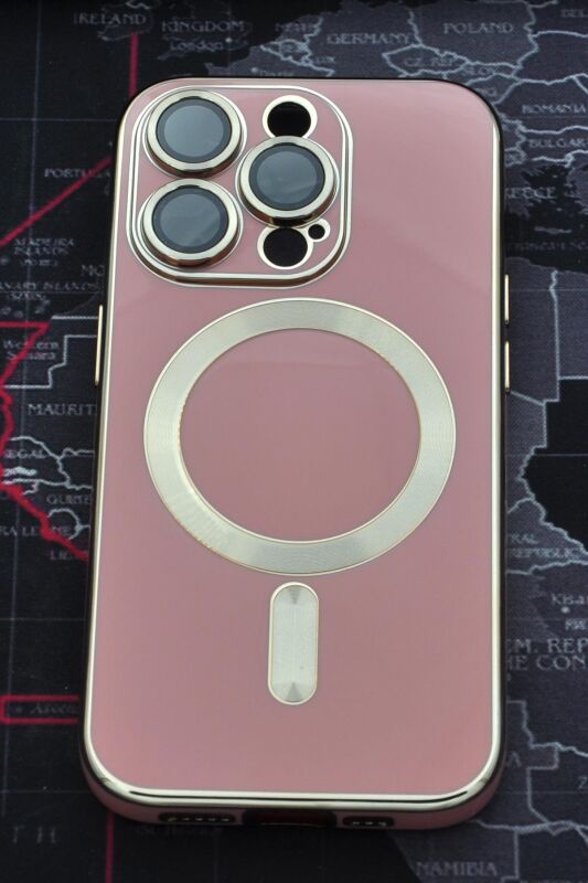 iPhone 14 Pro Max Uyumlu MagSafe Özellikli Lens Korumalı Lazerli Renkli Kılıf Pudra Pembe - 2