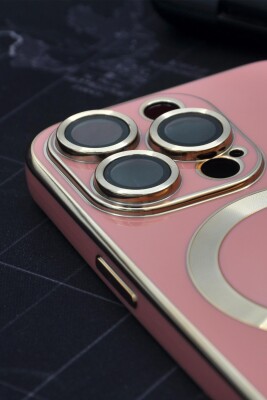 iPhone 14 Pro Max Uyumlu MagSafe Özellikli Lens Korumalı Lazerli Renkli Kılıf Pudra Pembe - 3