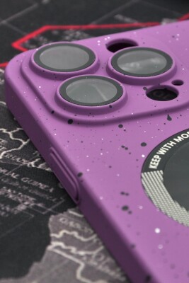 iPhone 14 Pro Max Uyumlu Mor Benekli Desenli İnce Sert Kapak Kılıf Kamera Lens Korumalı - 2