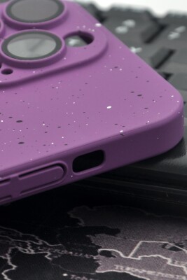 iPhone 14 Pro Max Uyumlu Mor Benekli Desenli İnce Sert Kapak Kılıf Kamera Lens Korumalı - 3