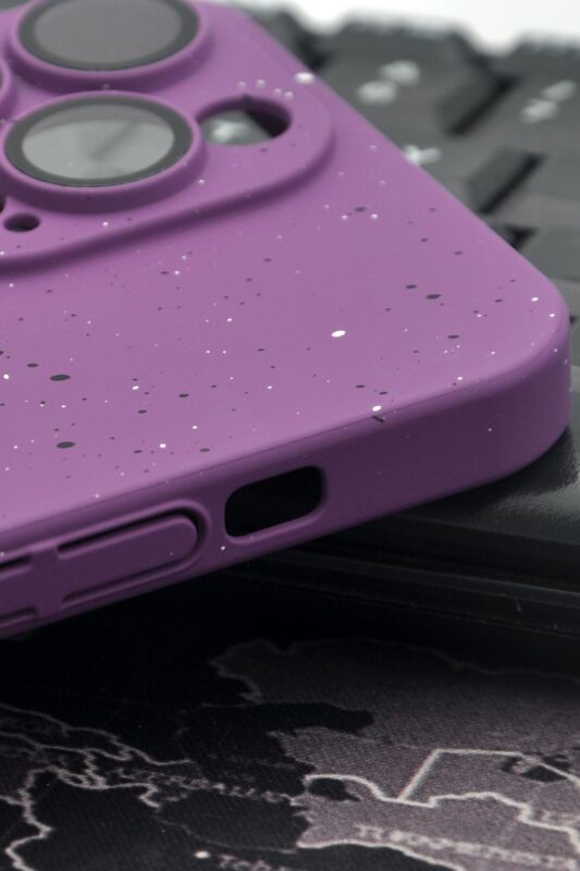 iPhone 14 Pro Max Uyumlu Mor Benekli Desenli İnce Sert Kapak Kılıf Kamera Lens Korumalı - 3