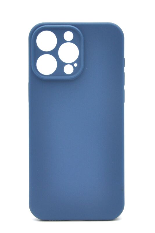 iPhone 14 Pro Uyumlu Düz Renk Esnek Yumuşak Silikon Kılıf Rubber İndigo Mavi - 1