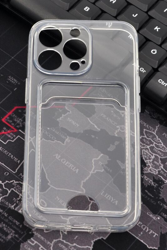 iPhone 14 Pro Uyumlu Kredi Kartlıklı Şeffaf Kılıf Kamera Korumalı - 1