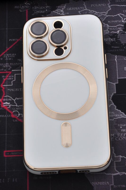 iPhone 14 Pro Uyumlu MagSafe Özellikli Lens Korumalı Lazerli Renkli Kılıf Krem - 2