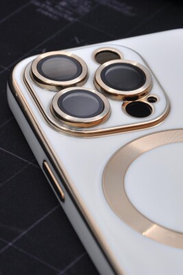 iPhone 14 Pro Uyumlu MagSafe Özellikli Lens Korumalı Lazerli Renkli Kılıf Krem - 8