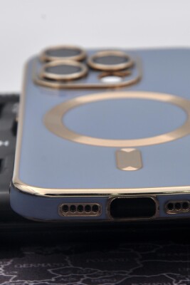 iPhone 14 Pro Uyumlu MagSafe Özellikli Lens Korumalı Lazerli Renkli Kılıf Mavi - 8