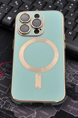 iPhone 14 Pro Uyumlu MagSafe Özellikli Lens Korumalı Lazerli Renkli Kılıf Mint Yeşili 