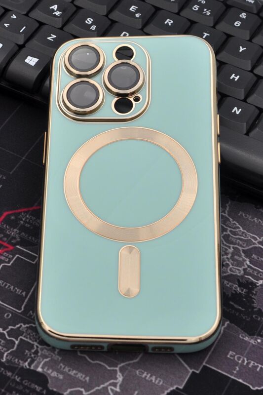 iPhone 14 Pro Uyumlu MagSafe Özellikli Lens Korumalı Lazerli Renkli Kılıf Mint Yeşili - 1