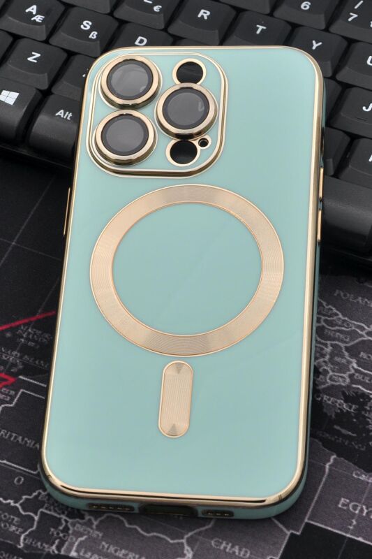 iPhone 14 Pro Uyumlu MagSafe Özellikli Lens Korumalı Lazerli Renkli Kılıf Mint Yeşili - 2
