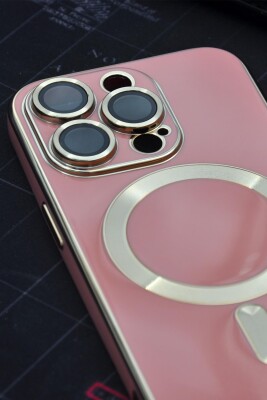 iPhone 14 Pro Uyumlu MagSafe Özellikli Lens Korumalı Lazerli Renkli Kılıf Pudra Pembe - 4