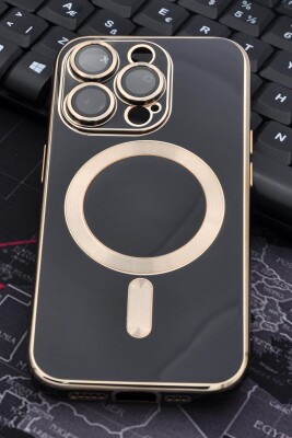 iPhone 14 Pro Uyumlu MagSafe Özellikli Lens Korumalı Lazerli Renkli Kılıf Siyah 