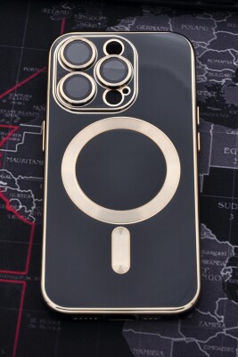 iPhone 14 Pro Uyumlu MagSafe Özellikli Lens Korumalı Lazerli Renkli Kılıf Siyah - 2