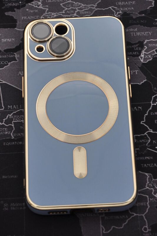 iPhone 14 Uyumlu MagSafe Özellikli Lens Korumalı Lazerli Renkli Kılıf Mavi - 2
