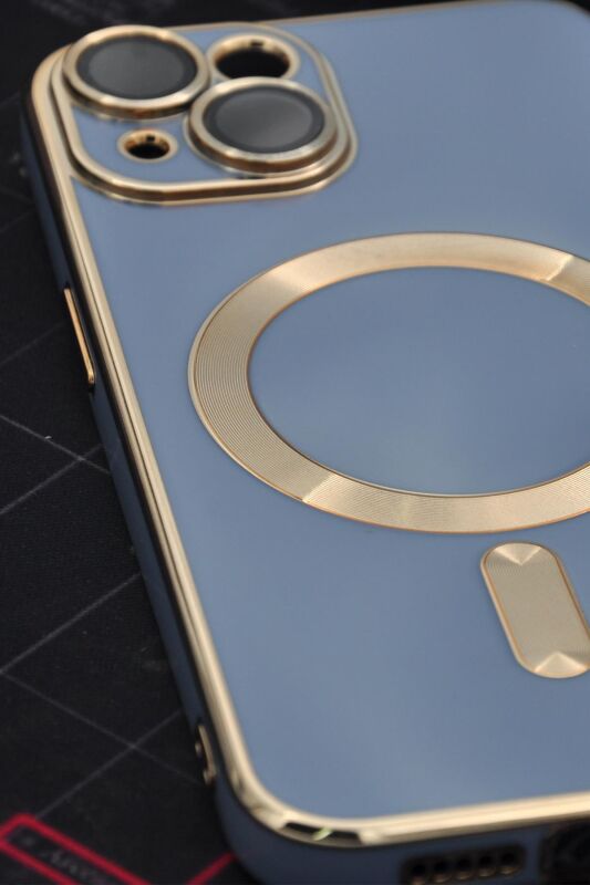 iPhone 14 Uyumlu MagSafe Özellikli Lens Korumalı Lazerli Renkli Kılıf Mavi - 4