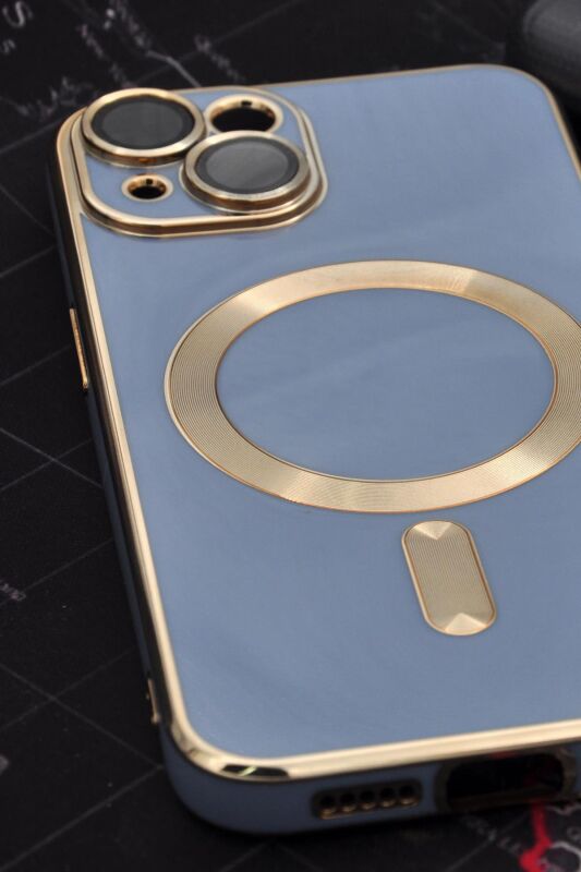 iPhone 14 Uyumlu MagSafe Özellikli Lens Korumalı Lazerli Renkli Kılıf Mavi - 6