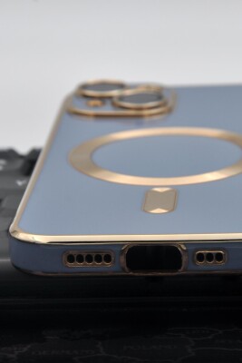 iPhone 14 Uyumlu MagSafe Özellikli Lens Korumalı Lazerli Renkli Kılıf Mavi - 7