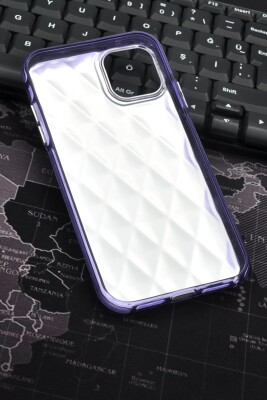 iPhone 15 Pro Max Uyumlu Baklava Desenli Pırlanta Taşlı Sert Kapak Kılıf Mor - 7