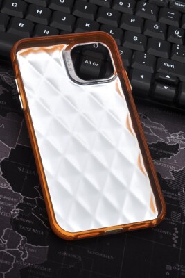 iPhone 15 Pro Max Uyumlu Baklava Desenli Pırlanta Taşlı Sert Kapak Kılıf Turuncu - 7